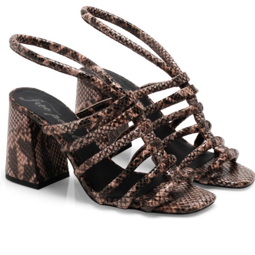 Free People women’s Colette sandal in python snake print open toe high heel